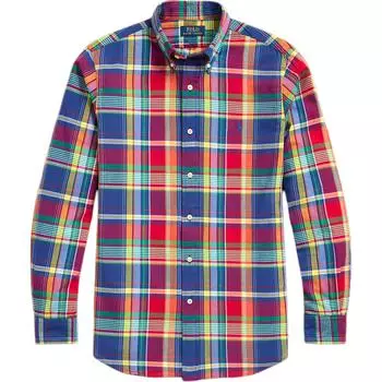 Polo Ralph Lauren Клетчатая рубашка на пуговицах с отложным воротником свободного кроя с длинными рукавами для мужчин рубашки Красный MNPOWOV16823430-400 L