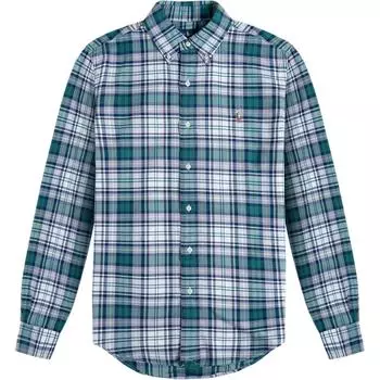 Polo Ralph Lauren Клетчатая рубашка Оксфорд с длинным рукавом с вышивкой логотипа Pony Мужские рубашки Зеленый 710784298-015 XS