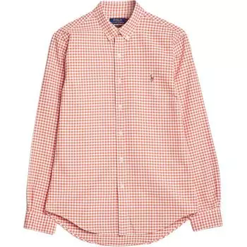 Polo Ralph Lauren клетчатая рубашка поло с воротником однобортная с длинным рукавом мужские рубашки оранжевого цвета 710899542-002 L