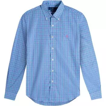 Polo Ralph Lauren Клетчатая рубашка с вышивкой логотипа Pony с длинным рукавом Мужские рубашки Синий Розовый 710789731-005 XS