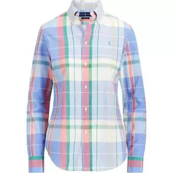 Polo Ralph Lauren Клетчатая рубашка с вышивкой логотипа пони, однобортная, с длинным рукавом, женская, многоцветная 211744733-001 XS