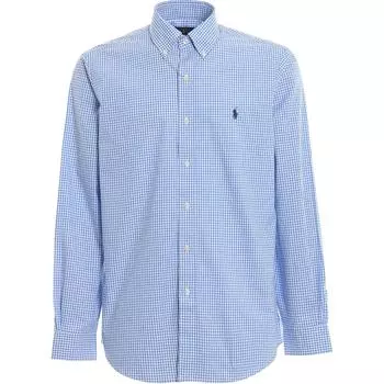Polo Ralph Lauren Клетчатая рубашка с вышивкой логотипа пони из поплина с длинным рукавом мужские рубашки Светло-голубой 710705967-002 XS