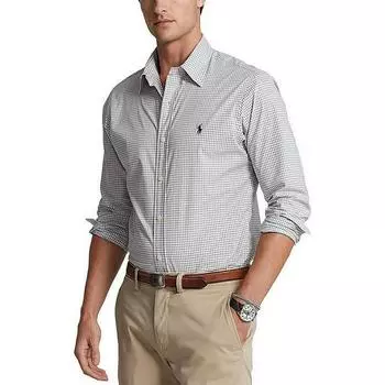 Polo Ralph Lauren Клетчатая Твил Рубашка с Длинным Рукавом и Вышивкой Логотипа Пони Мужские рубашки Серый 710818109-002 XXL