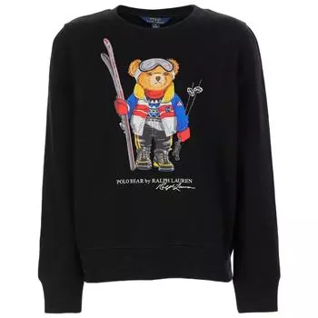 Polo Ralph Lauren Letter Bear Pattern Printed свитер с круглым вырезом и длинными рукавами толстовка для детей черный 313877968-001 S