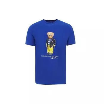Polo Ralph Lauren Letter Bear Print Crew Neck Short Sleeve T Shirt Men T Shirts Blue 710837306-001 XS
