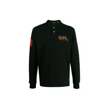 Polo Ralph Lauren Letter Knight Pattern Button Long Sleeve Polo Shirt Men tops Black 710814769-001 S
