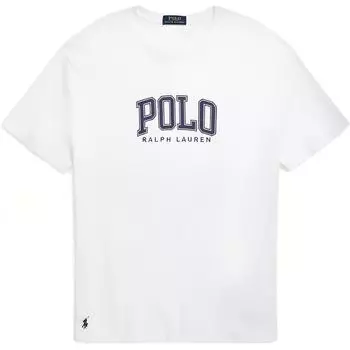 Polo Ralph Lauren Letter Print Повседневная футболка с круглым вырезом и коротким рукавом для мужчин, белые топы 710934714-002 L