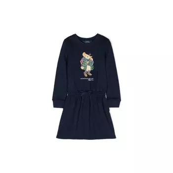 Polo Ralph Lauren Logo Bear Print Длинные рукава Платье Детские Платья Синий 313916767-002 L