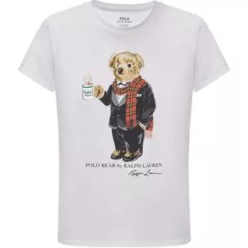 Polo Ralph Lauren Logo Bear Print Повседневная футболка с круглым вырезом Женская футболка Белая 211823687-002 L