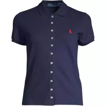 Polo Ralph Lauren Logo Button-Low Shirt Short Sleeve Loose Shirt Women Shirts Navy-Blue 211939272-001 S