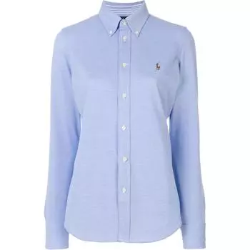 Polo Ralph Lauren Logo Embroidered Slim Fit Long Sleeve Shirt Women Shirts Blue 211664427-001 M