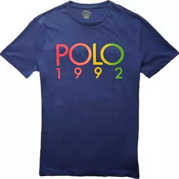 Polo Ralph Lauren Logo Letter Print Crew Neck Straight Fit Short Sleeve T Shirt Men Tops Blue 710842989-001 M