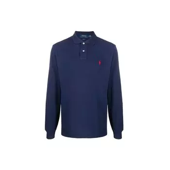 Polo Ralph Lauren Logo Прямой подол Длинный рукав Поло Рубашка Мужская Топы Синий 710681126-038 XS
