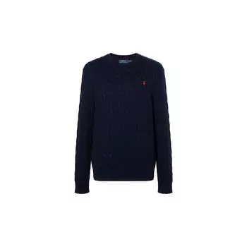 Polo Ralph Lauren Logo Solid Color Cable Knit Sweater Men sweater Navy-Blue MNPOSWE16810181-B82 XXL