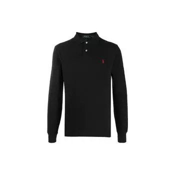 Polo Ralph Lauren Logo Solid Color Вышитая рубашка поло с длинным рукавом Мужские топы Черный 710681126-037 S