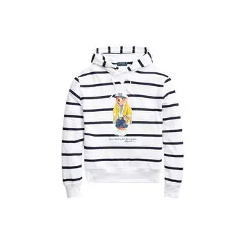 Polo Ralph Lauren Logo Stripe Printed Long Sleeve Hoodie Men Hoodies White 710795725-001 2XL
