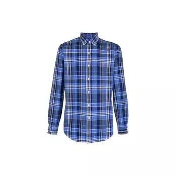 Polo Ralph Lauren Logo Вышитая клетчатая однобортная рубашка с длинным рукавом Мужские рубашки Темно-синие 710897267-004 S