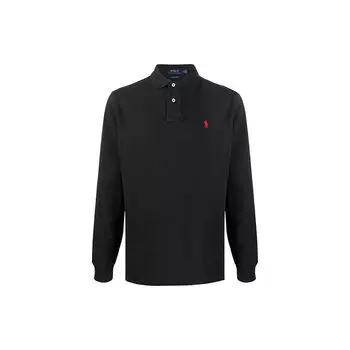 Polo Ralph Lauren Logo Вышитая рубашка поло с длинным рукавом Мужская черная 710680790-045 M