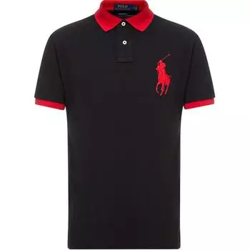 Polo Ralph Lauren Logo Вышитые вертикальные пуговицы Прямой крой Короткий рукав Рубашка поло Мужские рубашки поло Черный 710752866-002 S