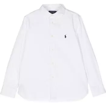 Polo Ralph Lauren Logo Вышитый однотонный повседневный длинный рукав рубашка Детские рубашки Белый 323819238001 M