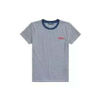 Polo Ralph Lauren Logo Вышитый Полосатый Повседневный Круглый вырез короткий рукав Футболка Женские Футболки Синий WMPOKNINCU20830-400 XS