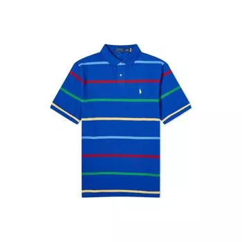 Polo Ralph Lauren Logo Вышитый Полосатый Прямой Покрой Рубашка Поло с Коротким Рукавом Мужские Топы Синий 710926410-001 XL