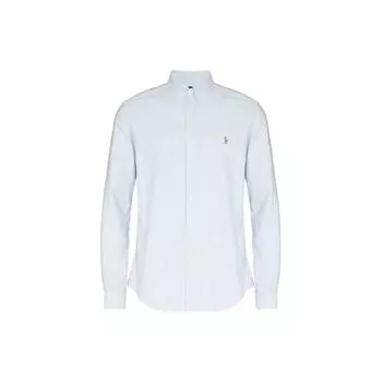Polo Ralph Lauren Logo Вышитый Полосатый Рубашка На Пуговицах Длинный Рукав Мужские Рубашки Светло-Голубой 710549084-009 S