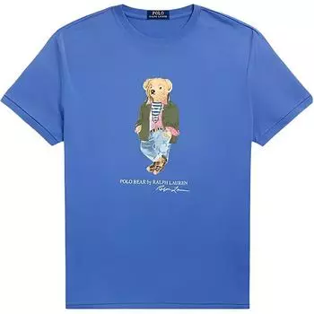 Polo Ralph Lauren Логотип Письменный Принт Узор Круглый Вырез Короткий Рукав Футболка Мужская Топы Синий 710958193-001 XL