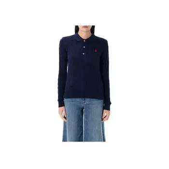Polo Ralph Lauren Логотип Вышитый свитер с длинным рукавом Поло Рубашка Женские топы Синий 211959100-004 L