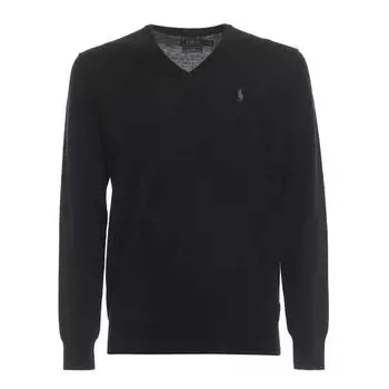 Polo Ralph Lauren Маленький логотип Pony Вышитый V-образный вырез Шерсть Кашемир Смесь Трикотажный свитер Мужской свитер Черный MNPOSWE16820028-001 S