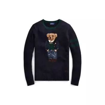 Polo Ralph Lauren Медведь Буква Вышитый Женский Свитер Круглый Вырез Свитер Темно-Синий 211764622-001 XS