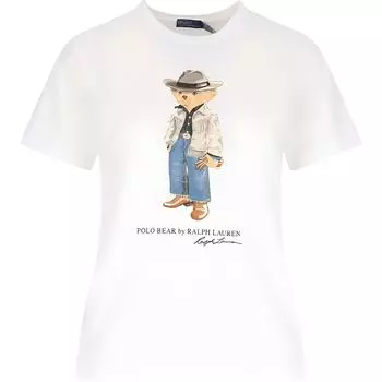Polo Ralph Lauren Медвежий Принт Круглый Вырез Пуловер Футболка Короткий Рукав Женская Футболка Белая 211941187-001 S