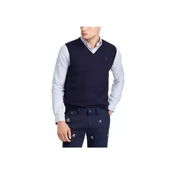 Polo Ralph Lauren Мужской вязаный жилет-свитер из шерсти с V-образным вырезом и вышивкой логотипа маленькой пони темно-синий 710722662-001 XS