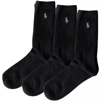 POLO RALPH LAUREN Носки женские, повседневные, набор из 3 пар, цвет ЧЕРНЫЙ, модель Crew 7310PK, (001), 23,0-26,5 см (Использовал)