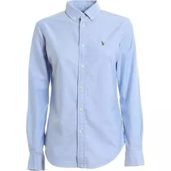 Polo Ralph Lauren однобортная рубашка поло с вышитым логотипом и длинным рукавом, женские рубашки синего цвета 211806181-002 M