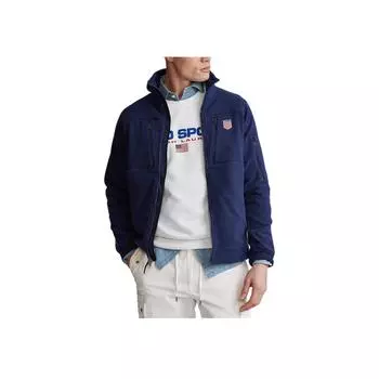 Polo Ralph Lauren Однотонная флисовая куртка с длинным рукавом и двойной молнией, с логотипом, мужская куртка, темно-синяя, MNPOKNI16820315-410 XXL