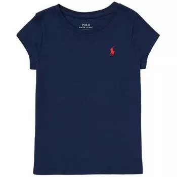 Polo Ralph Lauren однотонная футболка с круглым вырезом и вышитым логотипом, короткие рукава, детские топы, темно-синие 313833549-010 L