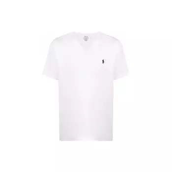 Polo Ralph Lauren Однотонная футболка с V-образным вырезом, хлопковая, с вышивкой небольшого логотипа, с коротким рукавом, мужская, топы, белая 710671453-008 S