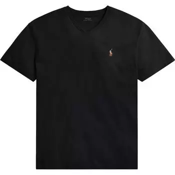 Polo Ralph Lauren однотонная футболка с вышитым логотипом и V-образным вырезом, коротким рукавом, мужские топы, черный цвет 710866052-001 L