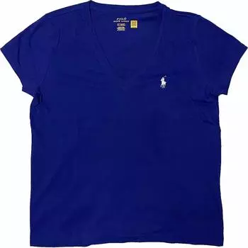 Polo Ralph Lauren однотонная футболка с вышитым пони и V-образным вырезом с коротким рукавом, женские топы, синяя 211682523-086 XS