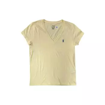 Polo Ralph Lauren однотонная футболка с вышитым логотипом и V-образным вырезом, короткий рукав, женские топы, желтый цвет 211682523-089 L