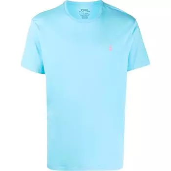 Polo Ralph Lauren однотонная футболка с вышитым логотипом и коротким рукавом, мужские топы, светло-голубой цвет 710671438-216 S