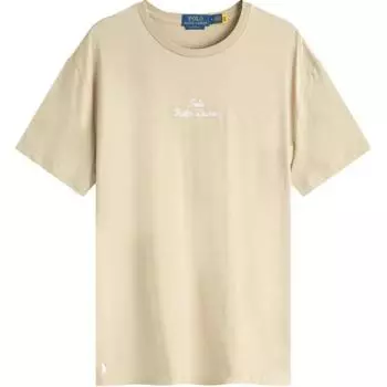 Polo Ralph Lauren Однотонная футболка с вышивкой букв, с круглым вырезом и короткими рукавами, мужская, топы, светло-коричневая, 710936585-017 S