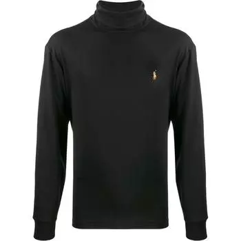 Polo Ralph Lauren Однотонная футболка с высоким воротом и длинным рукавом с логотипом Мужские топы Черный 710760126-001 XL