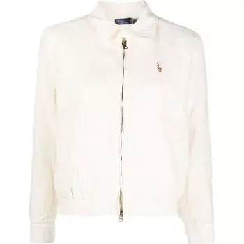 Polo Ralph Lauren Однотонная куртка с вышивкой логотипа, воротником поло и двойной молнией, с длинными рукавами, женская, куртки, светло-белая, 211938915-007 XL