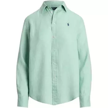 Polo Ralph Lauren Однотонная льняная рубашка с длинным рукавом и вышитым пони Женские рубашки Зеленый WMPOSHTNDO20846-330 M