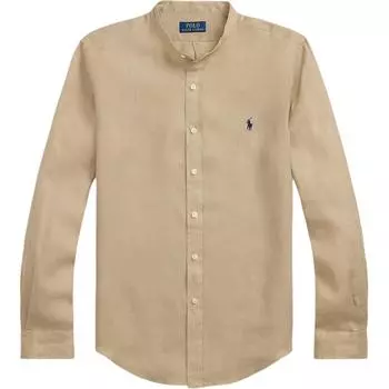 Polo Ralph Lauren Однотонная льняная рубашка с длинным рукавом приталенного кроя Мужские рубашки Бежевый 710968925-004 S
