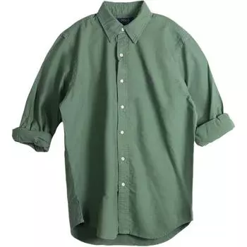 Polo Ralph Lauren Однотонная однобортная рубашка с плиссировкой и длинными рукавами Мужские рубашки Зеленый 710798540-070 S