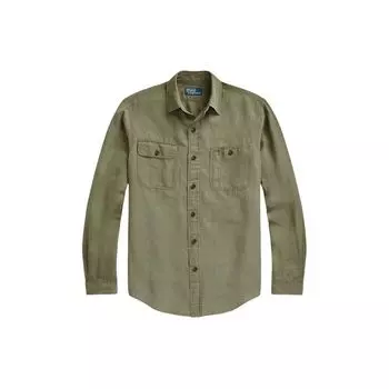 Polo Ralph Lauren Однотонная Повседневная Рубашка Однобортная с Заостренным Воротником и Длинными Рукавами Мужские рубашки Оливковый MNPOWOV16823474-300 XS