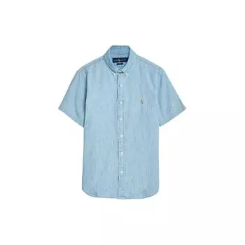 Polo Ralph Lauren однотонная приталенная рубашка с коротким рукавом мужские рубашки синего цвета 710874279-001 S